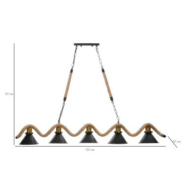 Lampa wisząca CUP/ROPE 5-punktowa 130x20x80 cm